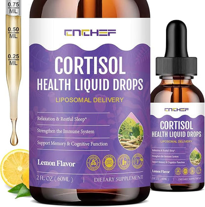 Cortisol Supplement Liquid Drops, Hormone Balance for Women Men Cortisol Detox with Magnesium Glycinate, L-Theanine, Rhodiola Rosea, Ashwagandha, Phosphatidylserine, Mood Focus, Sleep Support, 2 Fl Oz