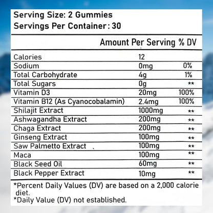 Shilajit for Man,Woman & Kid.Himalayan Gold Shilajit Gummies.1000mg Shilajit,200mg Ashwagandha,200mg Chaga,100mg Ginseng,100mg Saw Palmatto,60mg Black Seed Oil