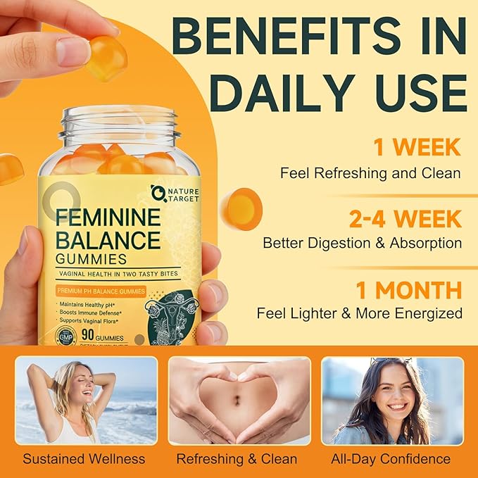 Feminine Balance Gummies, Probiotics Gummies for Women - pH Balance, Odor Control, Vaginal Flora & Digestive Health - Vaginal Probiotic with Vitamin C for Immune, Hawaiian Pineapple Flavor, 90 Gummies
