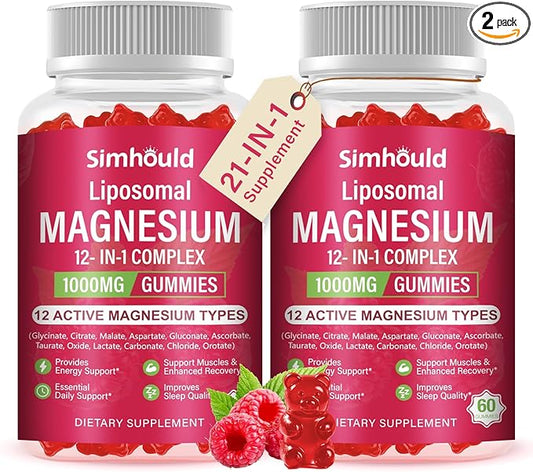 2 Packs Liposomal Magnesium Complex Gummies-as 12 Forms of Magnesium Citrate,Glycinate,Malate,Oxide,and More with Vitamin D3, B6,C, Ashwagandha & CoQ10 for Women and Men-Support Bone & Muscle 120 Cts
