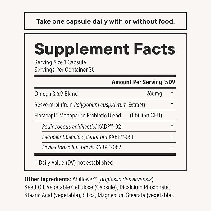 Daily Nouri Menopause Probiotics for Women | Hormonal Balance, Hot Flashes, Night Sweats & Gut Health | 3 Clinically Studied Strains + Resveratrol & Omega | 60-Day Supply