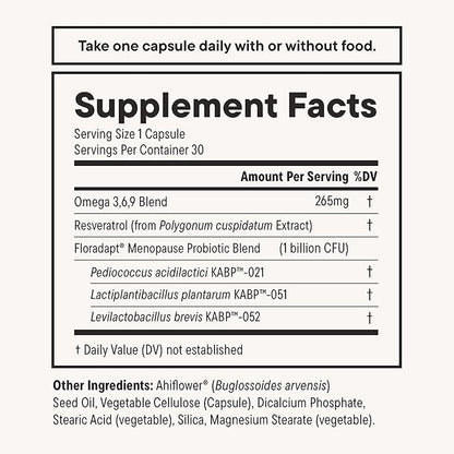 Daily Nouri Menopause Probiotics for Women | Hormonal Balance, Hot Flashes, Night Sweats & Gut Health | 3 Clinically Studied Strains + Resveratrol & Omega | 60-Day Supply