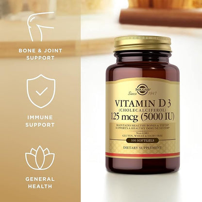 Solgar Vitamin D3 (Cholecalciferol) 10 mcg (400 IU) - 100 Softgels, Pack of 2 - Helps Maintain Healthy Bones & Teeth - Immune System Support - Non-GMO, Gluten Free, Dairy Free - 200 Total Servings