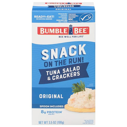 Bumble Bee Snack On The Run! Protein Snack Pack - 8g Protein per Box - Original Tuna Salad with Crackers Kit - Ready to Eat Easy-Open Can - Wild Caught MSC-Certified Tuna (Pack of 1)