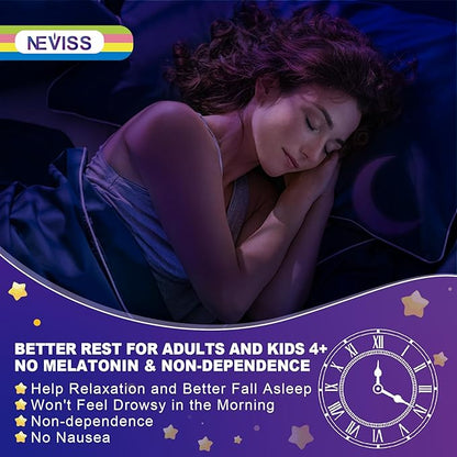 Neviss Magnesium Glycinate + Calcium Filled Gummies for Adults and Kids 4+, Kids Sleep Gummies Melatonin Free, No Sugar Magnesium Supplement w/B6 D3, L-Theanine for Zzz Relax, Brain,Bone,Muscle 2Pack