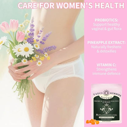 Pineapple Feminine Balance Gummies for Women – Probiotics for pH & Vaginal Health, Supports Odor & Flora Balance with Vitamin C – Vegan, Gluten-Free – 60 Gummies (30-Day Supply)