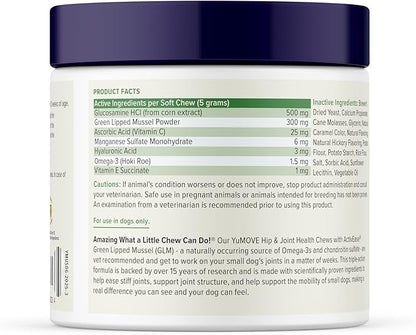 YuMOVE Hip & Joint Supplement for Dogs - with Glucosamine Chondroiton, Green Lipped Mussel, Hyaluronic Acid, and Omega 3 Joint Supplement for Stiffness and Mobility - 60 Chews (Small/Medium Dogs)