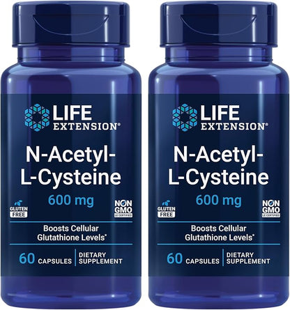 Life Extension N-Acetyl-L-Cysteine (NAC), Immune Response, Respiratory Health, Liver Health, NAC 600 mg, antioxidant Defense, Free radicals, Easy to Absorb - Two Pack x 60 Capsules