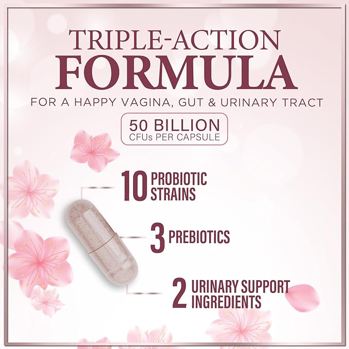 Vaginal Probiotics for Women - Gently Support Feminine Health, pH Balance, Healthy Odor & Vaginal Flora - 50 Billion CFU per Capsule - Improved Formula with Lactobacillus & Cranberry - 120 Capsules