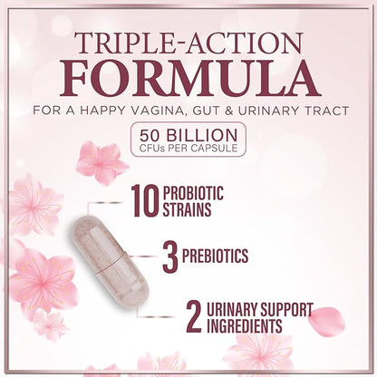 Vaginal Probiotics for Women - Gently Support Feminine Health, pH Balance, Healthy Odor & Vaginal Flora - 50 Billion CFU per Capsule - Improved Formula with Lactobacillus & Cranberry - 120 Capsules