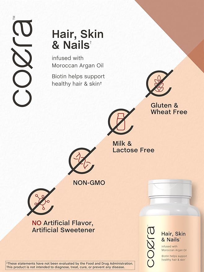 Coera Hair, Skin and Nails Vitamins with Collagen, Biotin & Moroccan Argan Oil | 165 Softgels | Non-GMO & Gluten Free Supplement for Men and Women