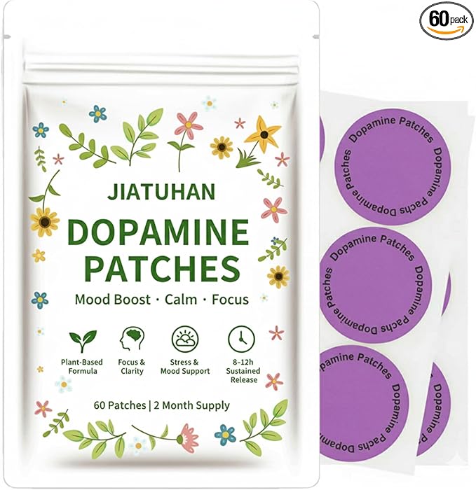 Dopamine Patches Extra Strength – Mood Support, Calm & Focus – Stress Relief with Mucuna & 5-HTP – Plant-Based, Vegan – 60 Patches (2 Month Supply)
