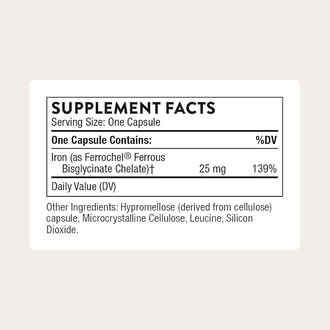 THORNE - Iron Bisglycinate - 25 mg Iron Supplement for Enhanced Absorption Without Gastrointestinal Side Effects* - NSF Certified for Sport - Gluten-Free - 60 Servings