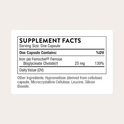 THORNE - Iron Bisglycinate - 25 mg Iron Supplement for Enhanced Absorption Without Gastrointestinal Side Effects* - NSF Certified for Sport - Gluten-Free - 60 Servings