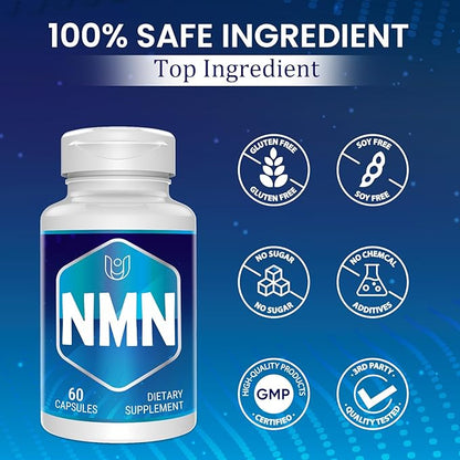 NMN(Nicotinamide Mononucleotide), NAD Supplement to Boost NAD+ Levels as We Age (May Be More Effective Than Nicotinamide Riboside), NMN Supplement for Anti-Aging, 60 Capsules (60 Servings)