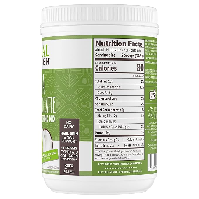 Primal Kitchen Matcha Collagen Keto Latte Powder, Sugar-Free Collagen Peptides, 9.33 Ounces