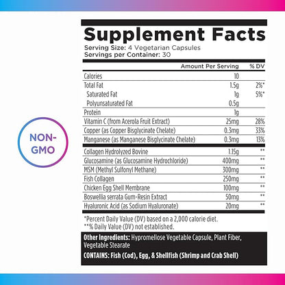 Livingood Daily Collagen + Joint Support, Grass Fed Multi Collagen Peptides I III V X with Hyaluronic Acid, Joint Support Supplement for Women & Men, Hair Skin Nails, Keto & Gluten Free, 120 Capsules