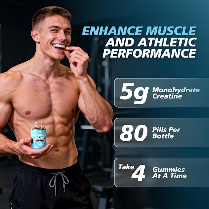 Creatine Gummies for Women & Men - Creatine Monohydrate Gummies Tasty Chewable Supplement, Muscle Support & Energy Boost (2 Pack)