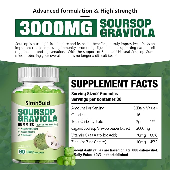 Simhould 1 Pack Soursop Graviola Gummies