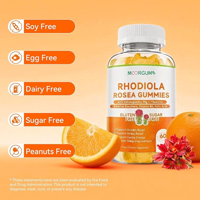 Rhodiola Rosea Gummies for Adults & Kids-Adaptogenic Herb-Daily Wellness, Emotions, Slumber Support, with Ashwagandha, Magnesium Glycinate, Siberian Eleuthero Supplements for Women & Men, 120 Count
