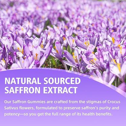 Saffron Gummies 88.5mg - Saffron Supplements with Magnesium, Rhodiola Rosea, Ashwagandha, L-Theanine, Vitamins D3 & B6, Zinc - Supports Antioxidant Function, Pineapple Flavor, 60 Count