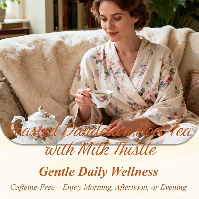 WT WEETEE Roasted Dandelion Root Tea with Milk Thistle, 50 Count Caffeine Free Herbal Tea Bags for Liver Cleanse, Naturally Roasted, Coffee-Like Flavor – Detox Herbal Blend
