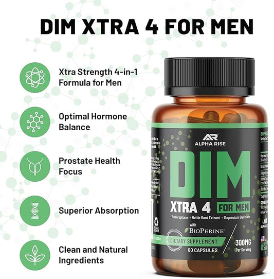 DIM XTRA 4 - 300 mg Estrogen Blocker for Men & Aromatase Inhibitor | Testosterone Hormone Restorer & Energy Booster | With Magnesium, Nettle and Sulforaphane Broccoli Extract