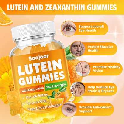 Lutein & Zeaxanthin Gummies - Eye Vitamin Supplement with 40mg Lutein & 8mg Zeaxanthin to Support Macular, Vision & Overall Eye Health, Naturally Orange Flavor, 120 Count