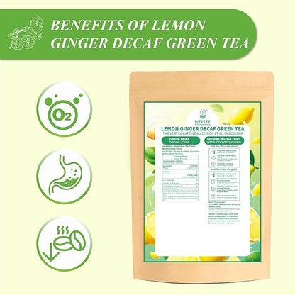 WT WEETEE Lemon Ginger Decaf Green Tea Bags 50 Counts, Made of Decaffeinated Green Tea, Ginger & Natural Lemon Flavor, Clean & Fresh