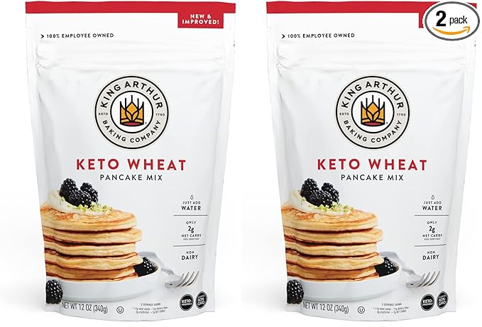 King Arthur, Keto Wheat Pancake Mix, Sourced Non-GMO, Certified Kosher, Keto Friendly, 12 Oz, Packaging May Vary (Pack of 2)