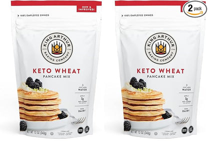 King Arthur, Keto Wheat Pancake Mix, Sourced Non-GMO, Certified Kosher, Keto Friendly, 12 Oz, Packaging May Vary (Pack of 2)