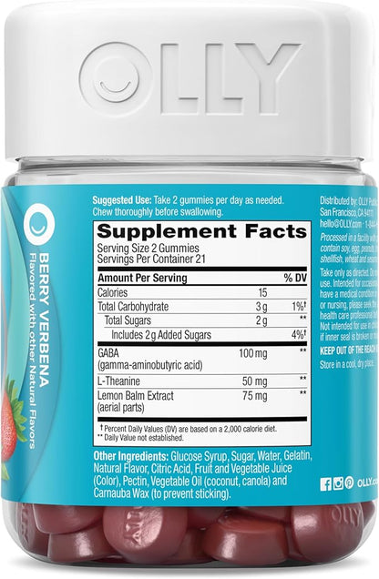 OLLY Goodbye Stress Gummy, GABA, L-Theanine, Lemon Balm, Stress Relief Supplement, Berry - 42 Count