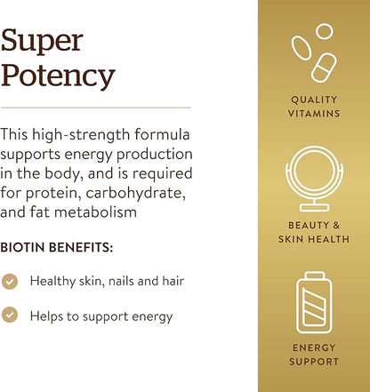 Solgar Biotin 5000 mcg,100 Veg Caps-Promote Healthy Skin,Nails&Hair-Supports Energy Production,Protein,Carbohydrate&Fat Metabolism-Vitamin B-Non GMO,Vegan,Gluten Free-100 Servings,(Pack of 2)