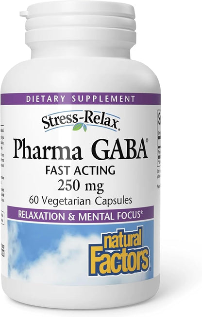 Natural Factors Pharma GABA - Dietary Supplement Supports Calm Sleep & Sleep Quality - Natural, Fast-Working Supplement Aids Focus & Brain Health - 60 Chewable Tablets (60 Servings)