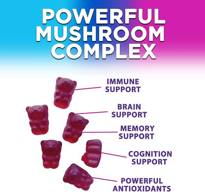 Mushroom Gummies Supplement 12 in 1 - High Grade Blend for Adults with Lions Mane, Reishi, Cordyceps, & Chaga Mushroom Complex Gummy, Memory & Immune Support & Nootropic Brain Supplements - 60 Gummies