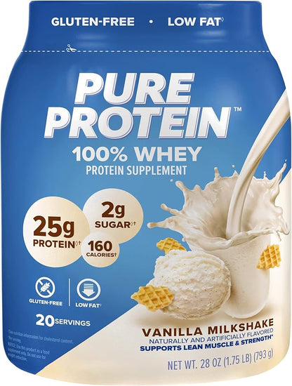Pure Protein Powder, Whey, High Protein, Low Sugar, Gluten Free, Vanilla Cream, 1.75 lbs & Bars, High Protein, Nutritious Snacks to Support Energy, Low Sugar, Gluten Free
