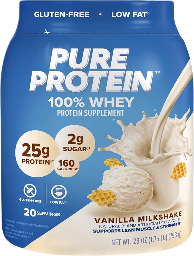 Pure Protein Powder, Whey, High Protein, Low Sugar, Gluten Free, Vanilla Cream, 1.75 lbs & Bars, High Protein, Nutritious Snacks to Support Energy, Low Sugar, Gluten Free