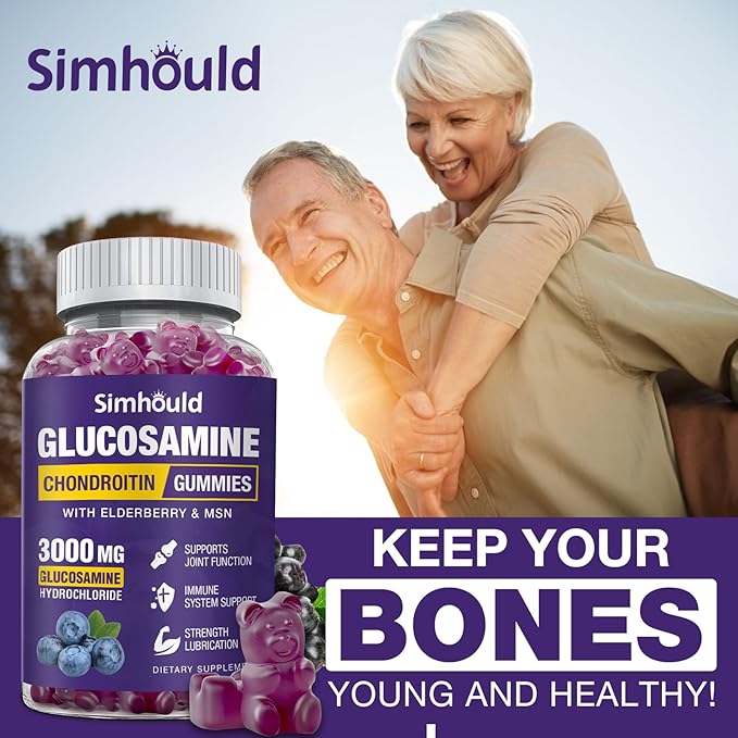 Simhould Glucosamine Chondroitin Gummies - 3000MG Extra Strength Joint Support Supplement with MSM & Elderberry, Flexibility, Antioxidant Immune Support Gummy for Adults, Men & Women