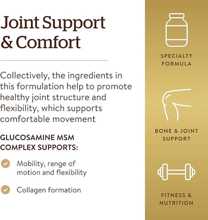 Solgar Glucosamine MSM Complex, 120 Tablets - Promotes Healthy Joints - Supports Range of Motion & Flexibility - Supports Collagen - Shellfish-Free - Gluten Free, Dairy Free, Kosher - 40 Servings