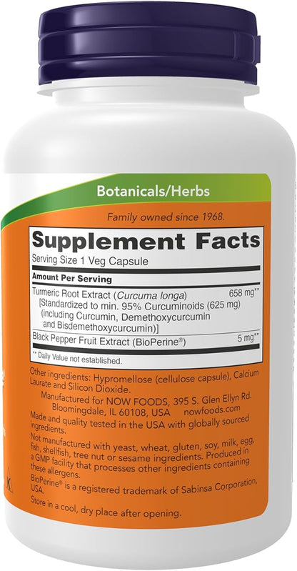 Now Supplements,Turmeric Curcumin with BioPerine,Immune System Support,Standardized to 95% Curcuminoids,Enhanced Absorption*,90 Veg Capsules,(Pack of 2)
