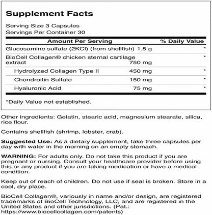 Swanson Glucosamine & BioCell Collagen Type II Joint and Skin Health Supplement for Active Adults Seeking Mobility and Skin Elasticity Support (90 Capsules, 4 Pack)