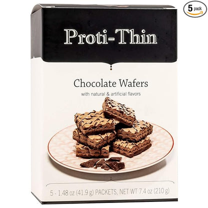 Proti-Thin High Protein Chocolate Wafer Squares, 15g Protein, Low Calorie, Low Sugar, Aspartame Free, Diet Wafer Bars, Healthy Snack, 2 Wafers per Serving, 5 Count Box