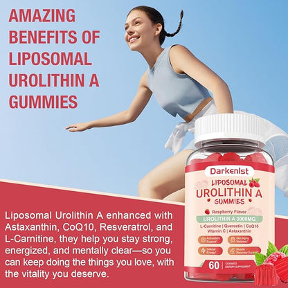 Liposomal 3000mg Urolithin A Gummies Complex CoQ10, Resveratrol, L-Carnitine, Quercetin, Astaxanthin | 7-in-1 Mitochondrial Support Supplement for Cellular Support, Vitality & Wellness Aging