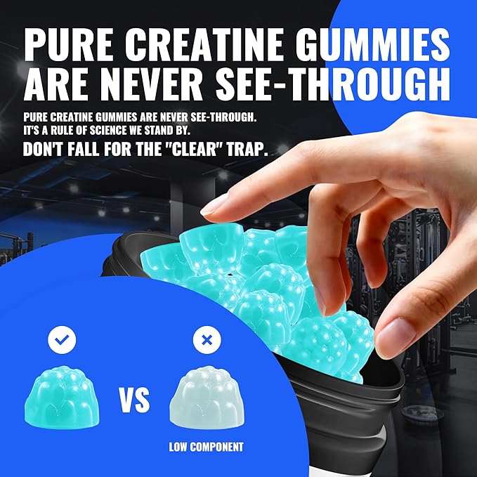Natures Aid Creatine Monohydrate Gummies (5g) – Pre-Workout Energy & Muscle Growth Support for Men & Women | Blueberry Electrolyte Gummies (135 Count)