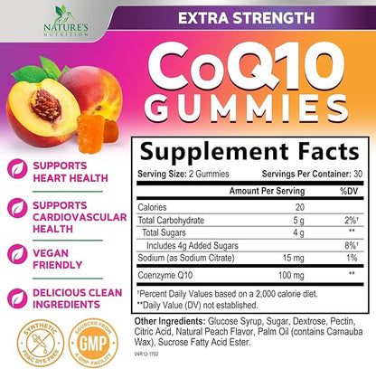 CoQ10 Gummies - Coenzyme Q10 100mg Per Serving - 3X Strength, High Absorption, Antioxidant Supplements for Heart Health Support & Energy Production, Ultra Coq 10 Vitamins Supplement - 60 Gummies