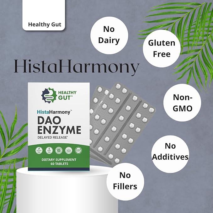 Healthy Gut HistaHarmony | Delayed Release DAO Enzyme Supplement | 30,000 HDU Diamine Oxidase Histamine Blocker | 60 Servings
