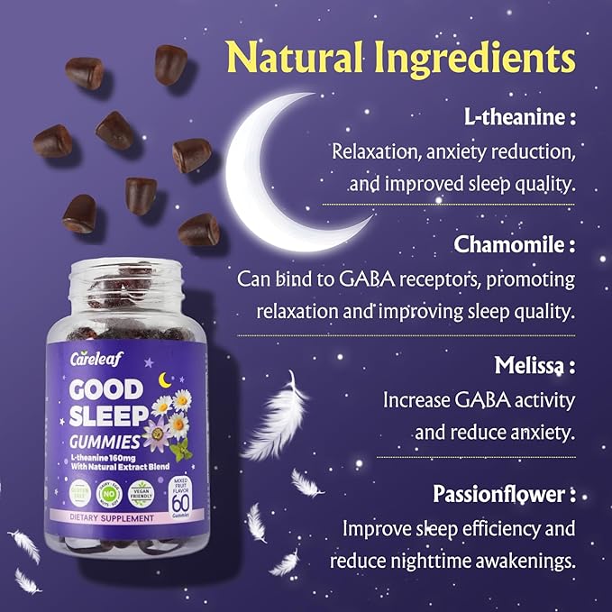 Sleep Gummies No Melatonin - Kids Sleep Gummies with L-Theanine, Magnesium & Herbal Blend, 60 Vegan Sleep aids for Adults, Reduces Nighttime Overthinking