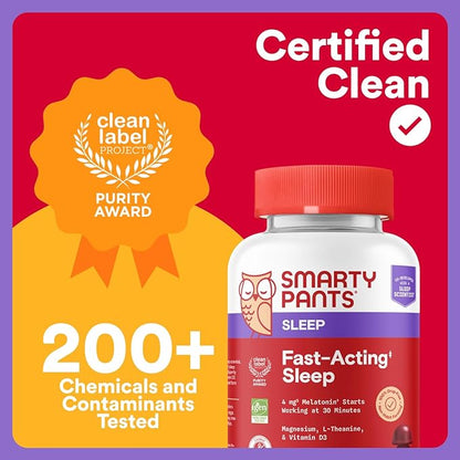 SmartyPants Adult Sleep Gummies with Melatonin: Magnesium & L-Theanine, Drug-Free, Non-Habit Forming Sleep Aid, Fast-Acting, Blueberry BlackBerry Flavor, 60 Count