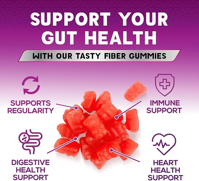 Fiber Gummies for Adults - Soluble Fiber 4g Per Serving - Plant-Based Prebiotic Fiber Supplement for Digestive Health, Gut Health, & Regularity Support - Vegan Gummy - Tasty Berry Flavor - 60 Gummies