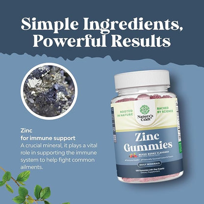 Extra Strength Zinc Gummies for Adults - Chewable Zinc Supplements for Women & Men for Energy & Immune Support - Vitamins & Mineral Supplements - 120 Count